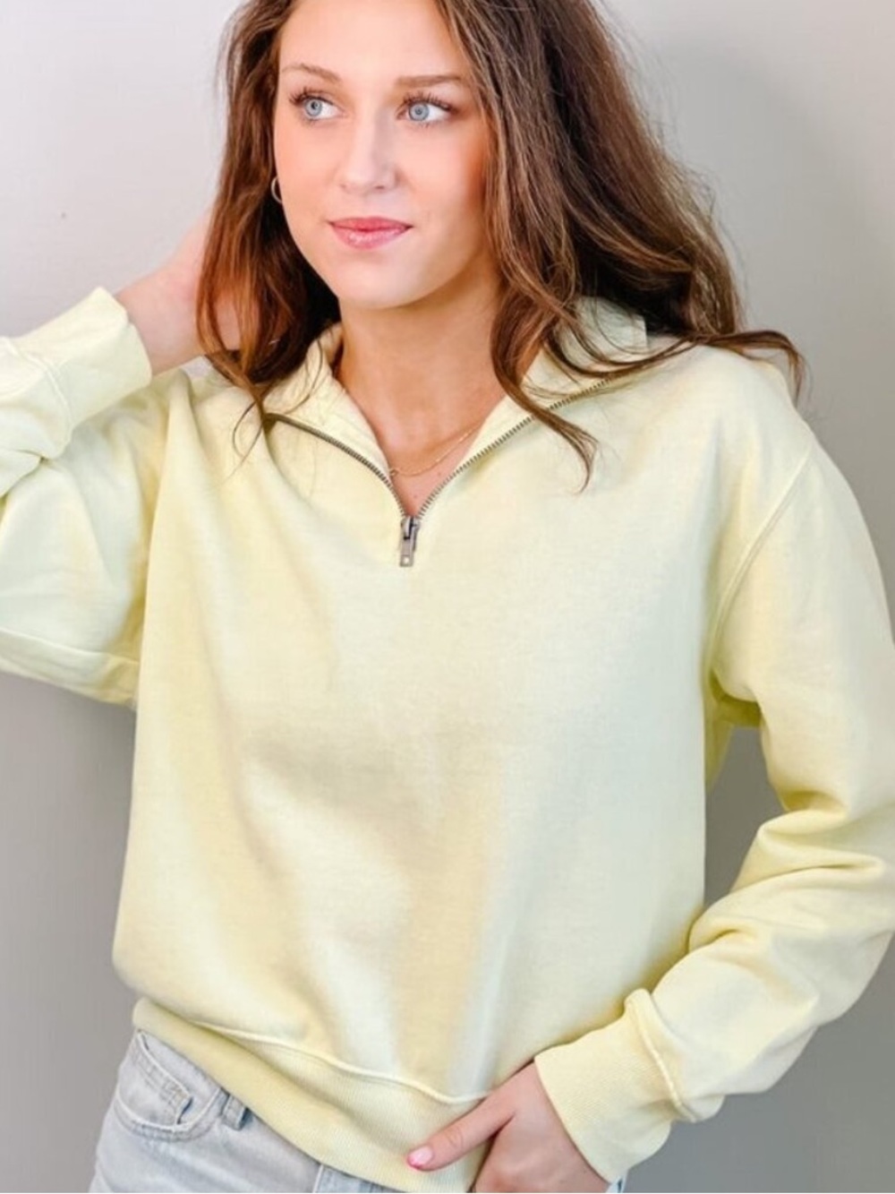 Z Supply Half-Zip Sweatshirt Sunrise Yellow Pullover Minimalist Cotton Blend